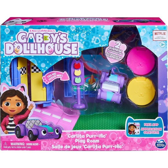 Gabby's Dollhouse, Carlita Purr-ific Play Room with Carlita Toy Car New - Picture 1 of 3